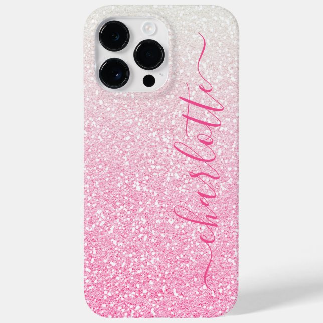 Modern Pink Glitter Girly Chic Personalised Name Case-Mate iPhone Case (Back)