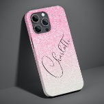 Modern Pink Glitter Girly Chic Personalised Name Case-Mate iPhone 14 Pro Max Case<br><div class="desc">Modern Pink Glitter Girly Chic Personalised Name iPhone 14 Pro Max Smart Phone Cases features a pink ombre glitter background with your personalised name in elegant hand written calligraphy script typography. Perfect as a gift for Christmas,  birthday,  Mother's Day,  best friends,  sister and more. Designed by ©Evco Studio www.zazzle.com/store/evcostudio</div>