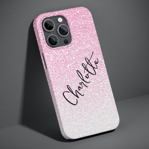 Modern Pink Glitter Girly Chic Personalised Name Case-Mate iPhone 14 Pro Max Case