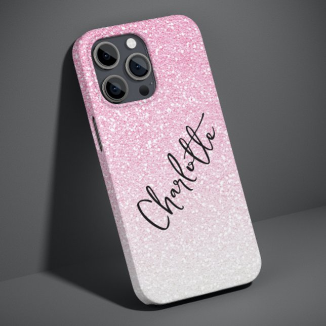 Modern Pink Glitter Girly Chic Personalised Name Case-Mate iPhone Case (Creator Uploaded)