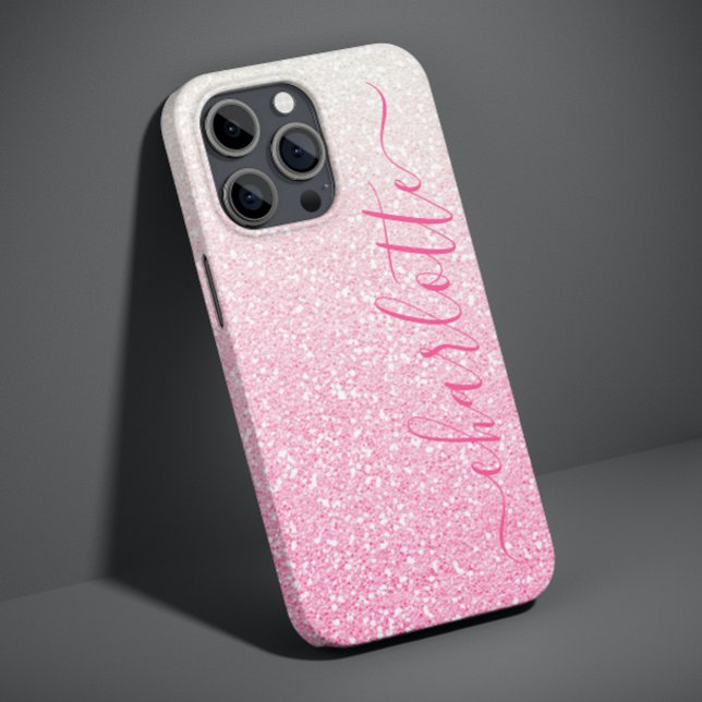 Modern Pink Glitter Girly Chic Personalised Name Case-Mate iPhone Case (Creator Uploaded)