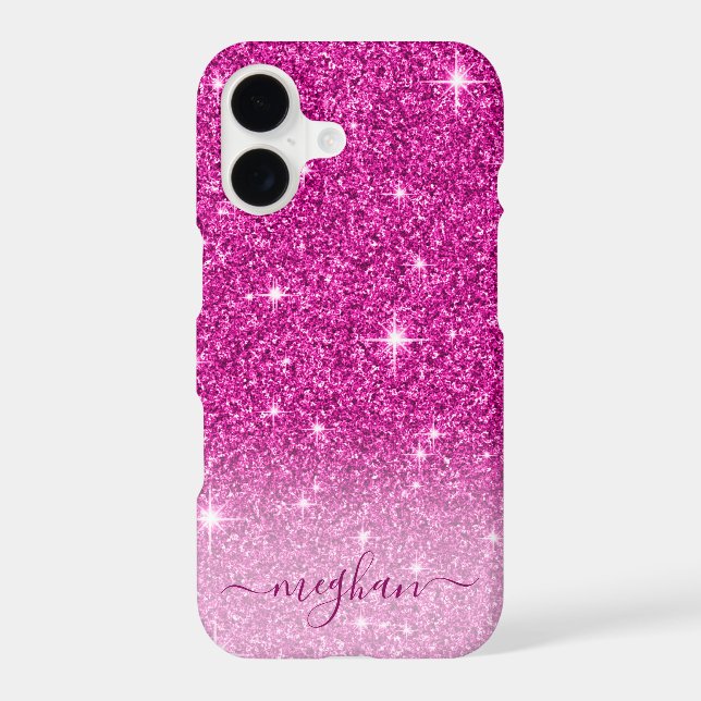 Modern Pink Glitter Girly Monogrammed iPhone Case (Back)