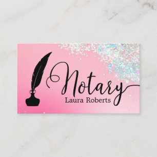 Modern Pink Glitter Loan Signing Agent Business Card