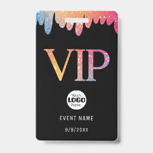 Modern Pink Glitter Logo VIP ID Badge