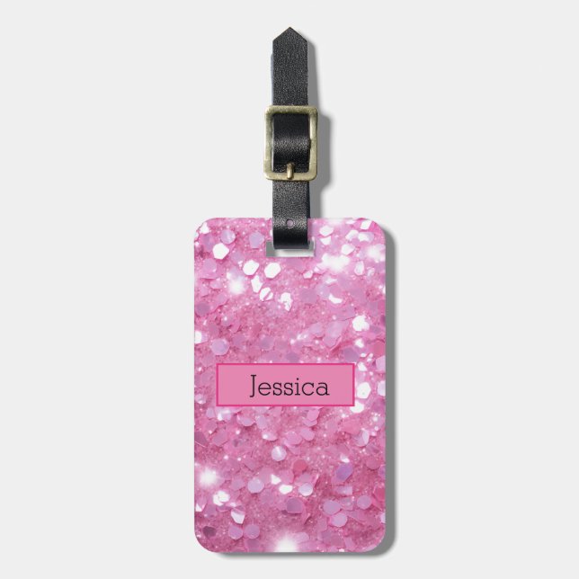 Modern Pink Glitter  Luggage Tag (Front Vertical)