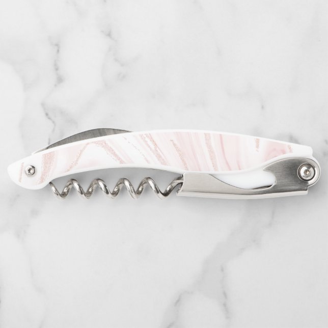 Modern Pink Glitter Marble Corkscrew (Back)