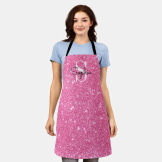 Modern Pink Glitter Monogram Personalised Name Apron