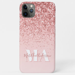 Modern pink glitter monogram personalized Case-Mate iPhone case