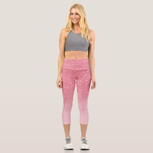 Modern Pink glitter ombre sparkles blush Capri Leggings