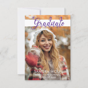 Modern Pink Glitter Script Photo Graduation Invitation