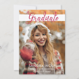 Modern Pink Glitter Script Photo Graduation Invitation