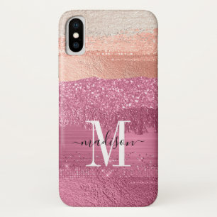 Modern Pink Glitter Sparkle Monogram Script Brush Case-Mate iPhone Case