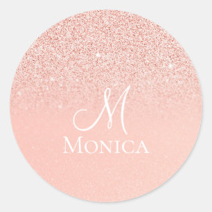 Modern Pink Glitter sparkles monogram name  Classic Round Sticker