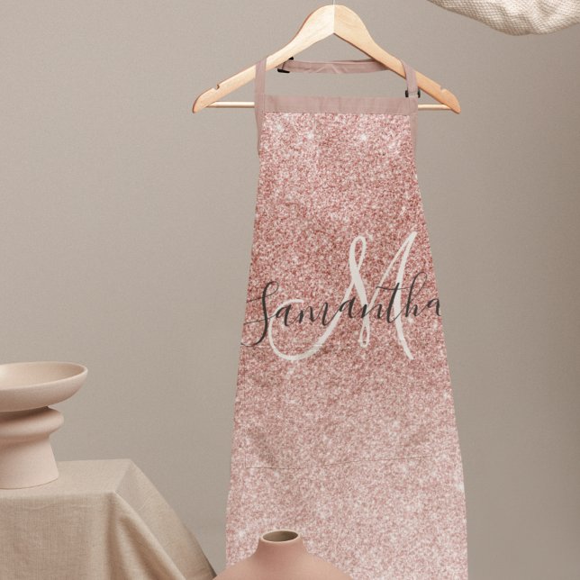 Modern Pink Glitter Sparkles Personalised Name Apron (Creator Uploaded)