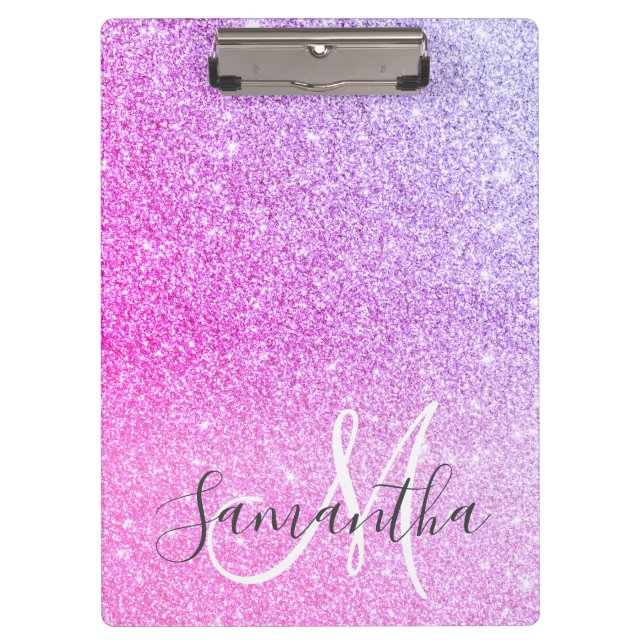 Modern Pink Glitter Sparkles Personalised Name Clipboard (Front)