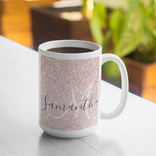 Modern Pink Glitter Sparkles Personalised Name Coffee Mug
