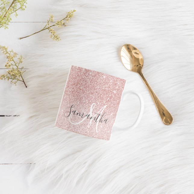 Modern Pink Glitter Sparkles Personalised Name Coffee Mug (Creator Uploaded)