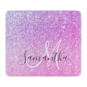 Modern Pink Glitter Sparkles Personalised Name Cutting Board