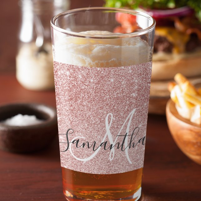 Modern Pink Glitter Sparkles Personalised Name Glass (Creator Uploaded)