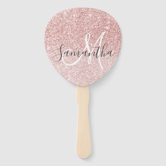 Modern Pink Glitter Sparkles Personalised Name Hand Fan (Front)