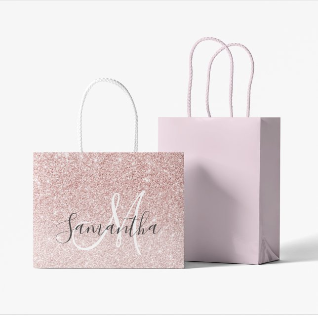 Modern Pink Glitter Sparkles Personalised Name Large Gift Bag (Creator Uploaded)