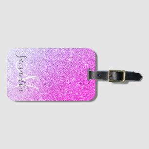 Modern Pink Glitter Sparkles Personalised Name Luggage Tag