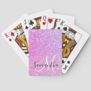 Modern Pink Glitter Sparkles Personalised Name Playing Cards