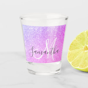 Modern Pink Glitter Sparkles Personalised Name Shot Glass
