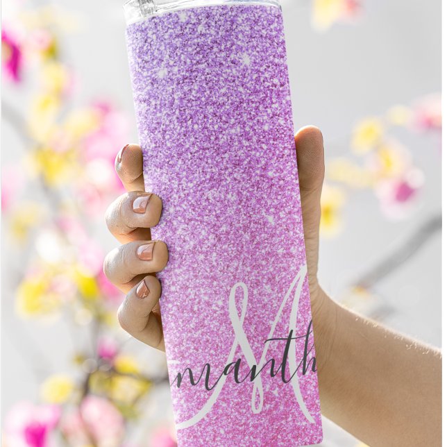 Modern Pink Glitter Sparkles Personalised Name Thermal Tumbler (Creator Uploaded)