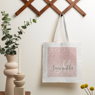 Modern Pink Glitter Sparkles Personalised Name Tote Bag