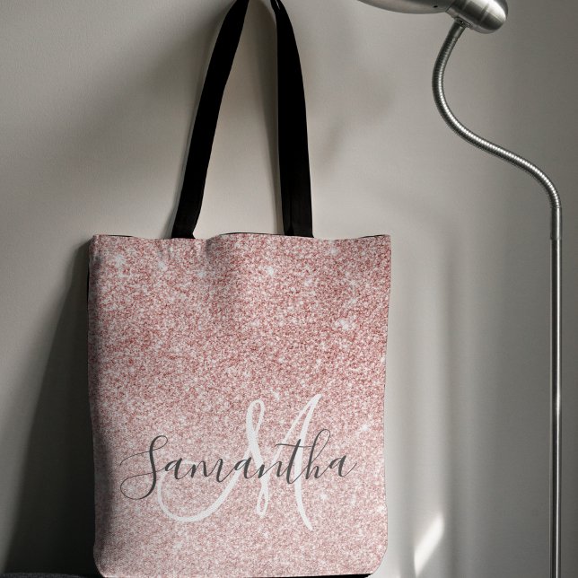 Modern Pink Glitter Sparkles Personalised Name Tote Bag (Creator Uploaded)