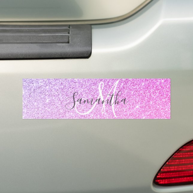 Modern Pink Glitter Sparkles Personalized Name Bumper Sticker (On Car)