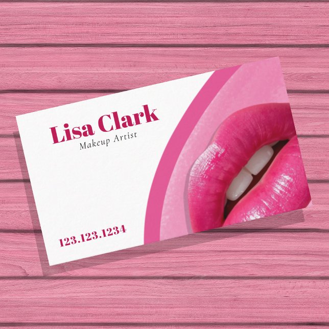 Modern Pink Gloss Lips Beauty Makeup Artist Business Card (Creator Uploaded)