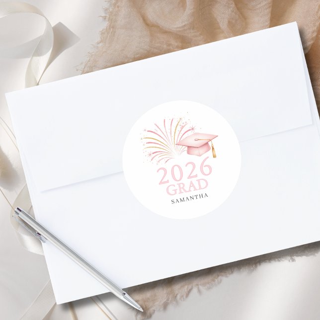 Modern Pink Gold 2026 Grad  Classic Round Sticker (Creator Uploaded)