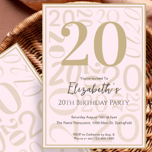 Modern Pink Gold 20th Birthday Invitation For Her