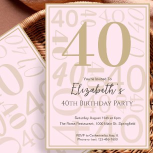 Modern Pink Gold 40th Birthday Invitation For Her