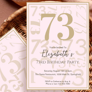 Modern Pink Gold 73rd Birthday Invitation For Her