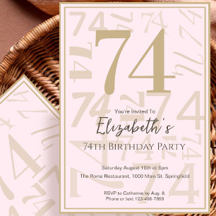 Modern Pink Gold 74th Birthday Invitation For Her