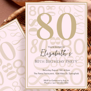 Modern Pink Gold 80th Birthday Invitation For Her