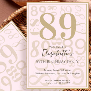 Modern Pink Gold 89th Birthday Invitation For Her
