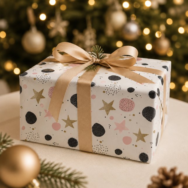 Modern Pink Gold Abstract Christmas Wrapping Paper (Creator Uploaded)