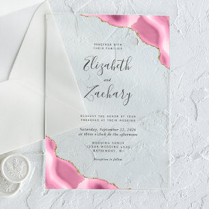 Modern Pink Gold Agate Corners Wedding Acrylic Invitations