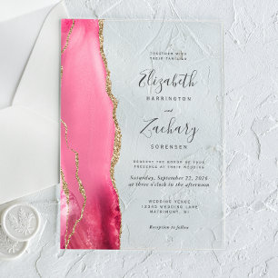 Modern Pink Gold Agate Wedding Acrylic Invitations