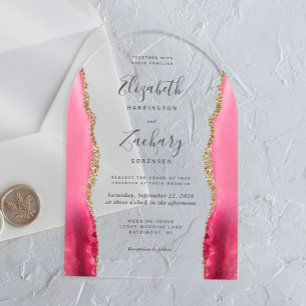 Modern Pink Gold Agate Wedding Arch Acrylic Invitations