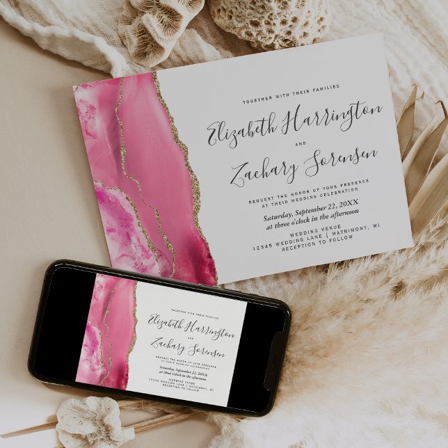 Modern Pink Gold Agate Wedding Invitation (Creator Uploaded)