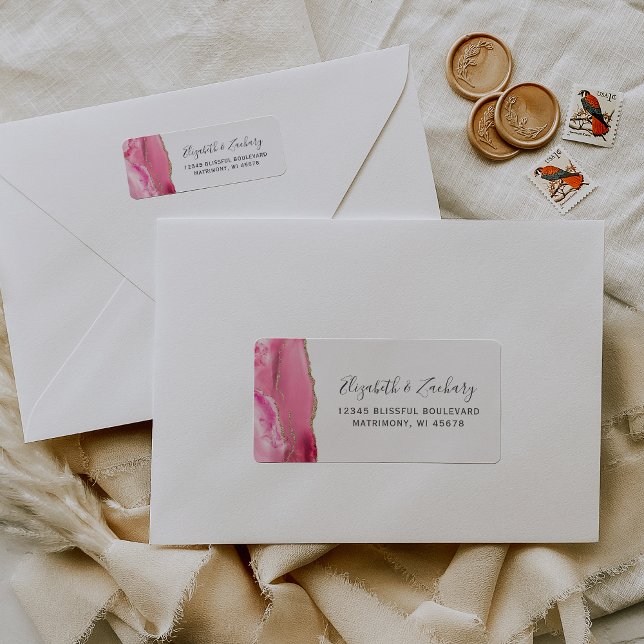 Modern Pink Gold Agate Wedding Return Address (Creator Uploaded)