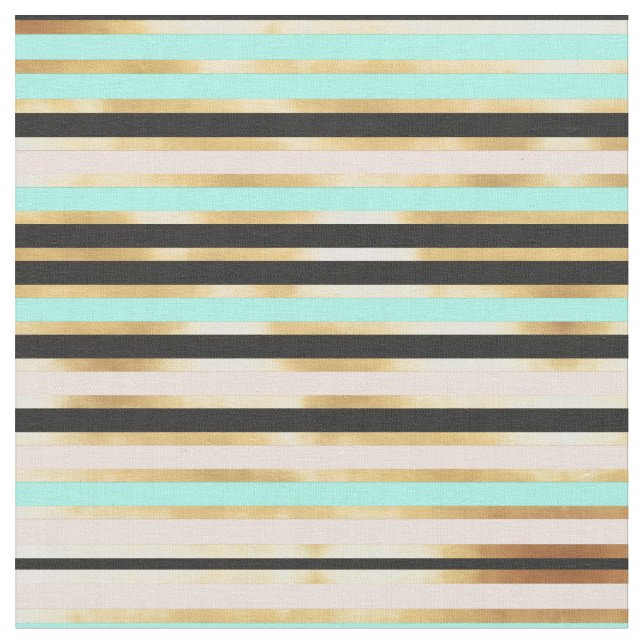 Modern Pink Gold Aqua Teal Stripes Pattern Fabric (Close Up)