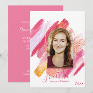 Modern Pink & Gold Arched Graduation Invitation