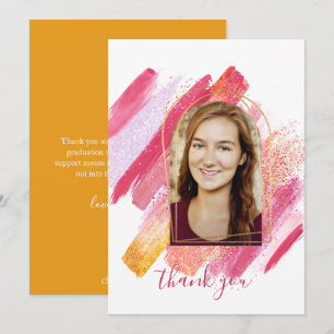 Modern Pink & Gold Arched Graduation Thank You Car Invitation