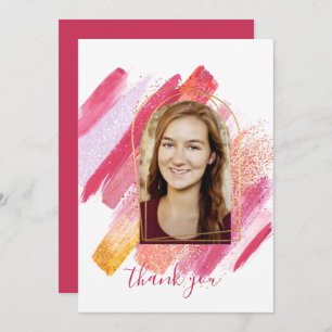 Modern Pink & Gold Arched Graduation Thank You Inv Invitation